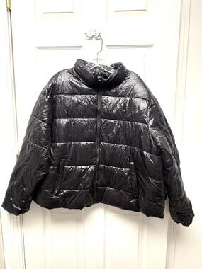 Puffer Jacket Black Shiny Quilted Jacket Time & Tru Short Coat Women’s Size 1X
